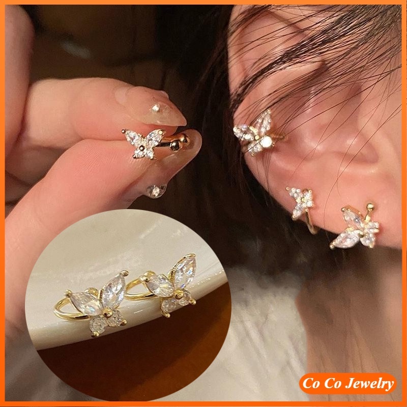 Khuyên Tai Dạng Kẹp Không Cần Bấm Lỗ Hình Bướm Dát Kim Cương Tinh Tế