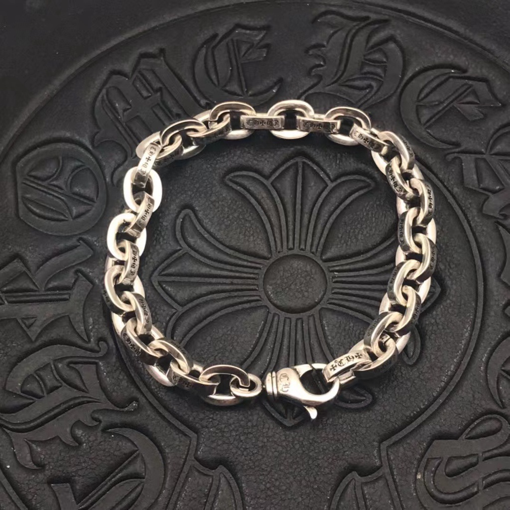 Chrome HEARTS Vòng Tay Mạ Bạc 925 Hình Trái Tim Phong Cách Rock