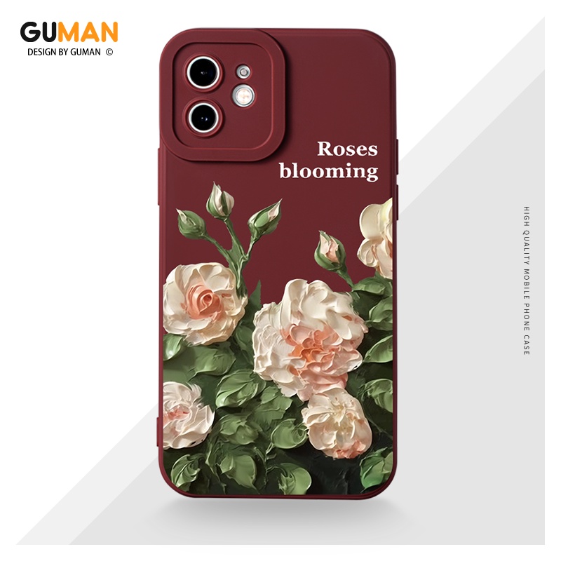 Ốp lưng GUMAN mềm thường trơn dễ thương đẹp độc lạ vintage màu đỏ Cho iPhone 14 13 12 11 Pro Max SE 2020 X XR XS 8 7 ip 6S 6 Plus XYM1794