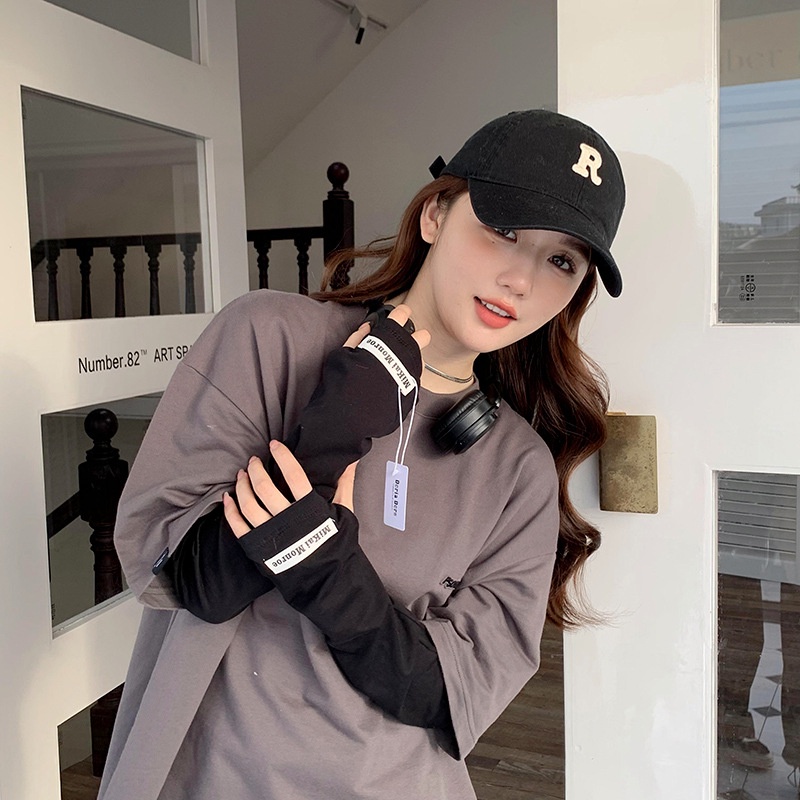 Găng Tay Chống Nắng Thoáng Khí Màu Sắc Trơn In Chữ Phong Cách Hàn Quốc