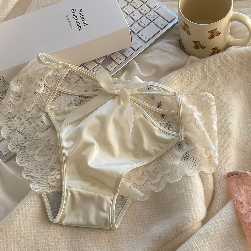 Quần Lót cotton Lưng Vừa Phối Ren Thoáng Khí Đính Nơ Quyến Rũ Cho Nữ