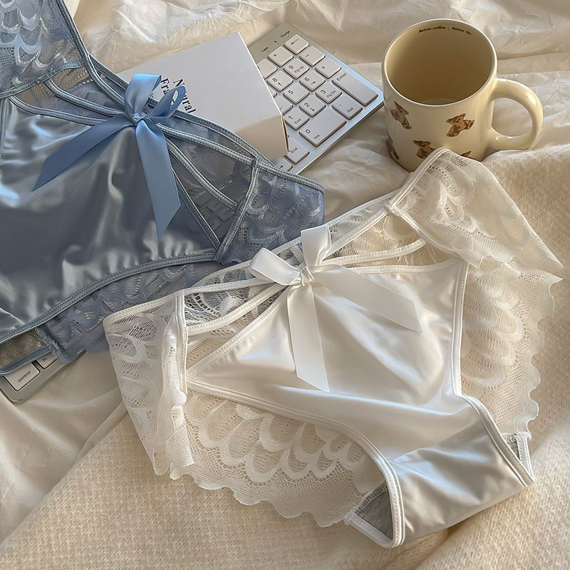 Quần Lót cotton Lưng Vừa Phối Ren Thoáng Khí Đính Nơ Quyến Rũ Cho Nữ