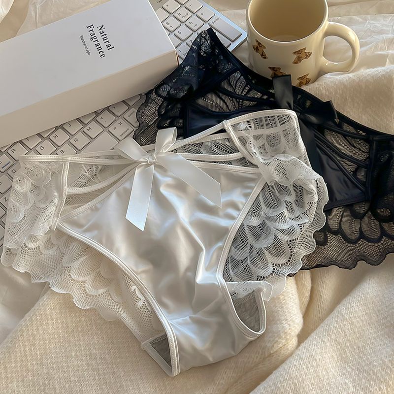 Quần Lót cotton Lưng Vừa Phối Ren Thoáng Khí Đính Nơ Quyến Rũ Cho Nữ