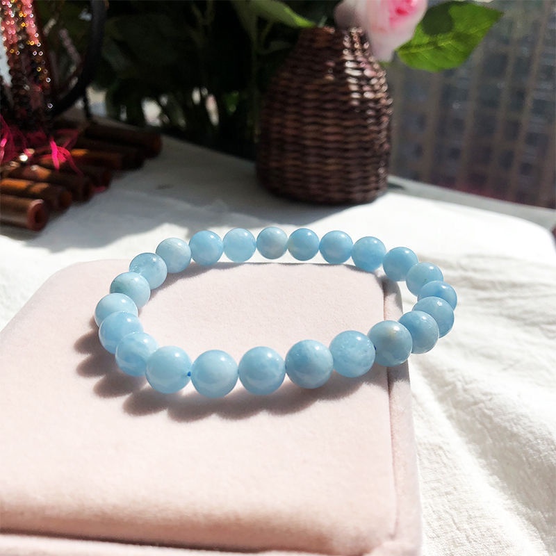 Vòng Tay aquamarine Tự Nhiên Đính Đá Pha Lê Xanh Lam Dưỡng Ẩm Làm Đẹp Cho Cặp Đôi Học Sinh Nữ