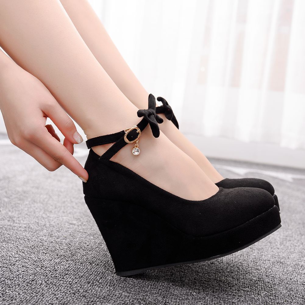 Giày Cao Gót Mũi Tròn Màu Đỏ Chống Thấm Nước Có size Lớn Cho Nữ