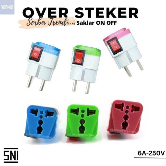 Over Plug Color 3 Pin Universal Plug + ON OFF Switch SNI SRSK16