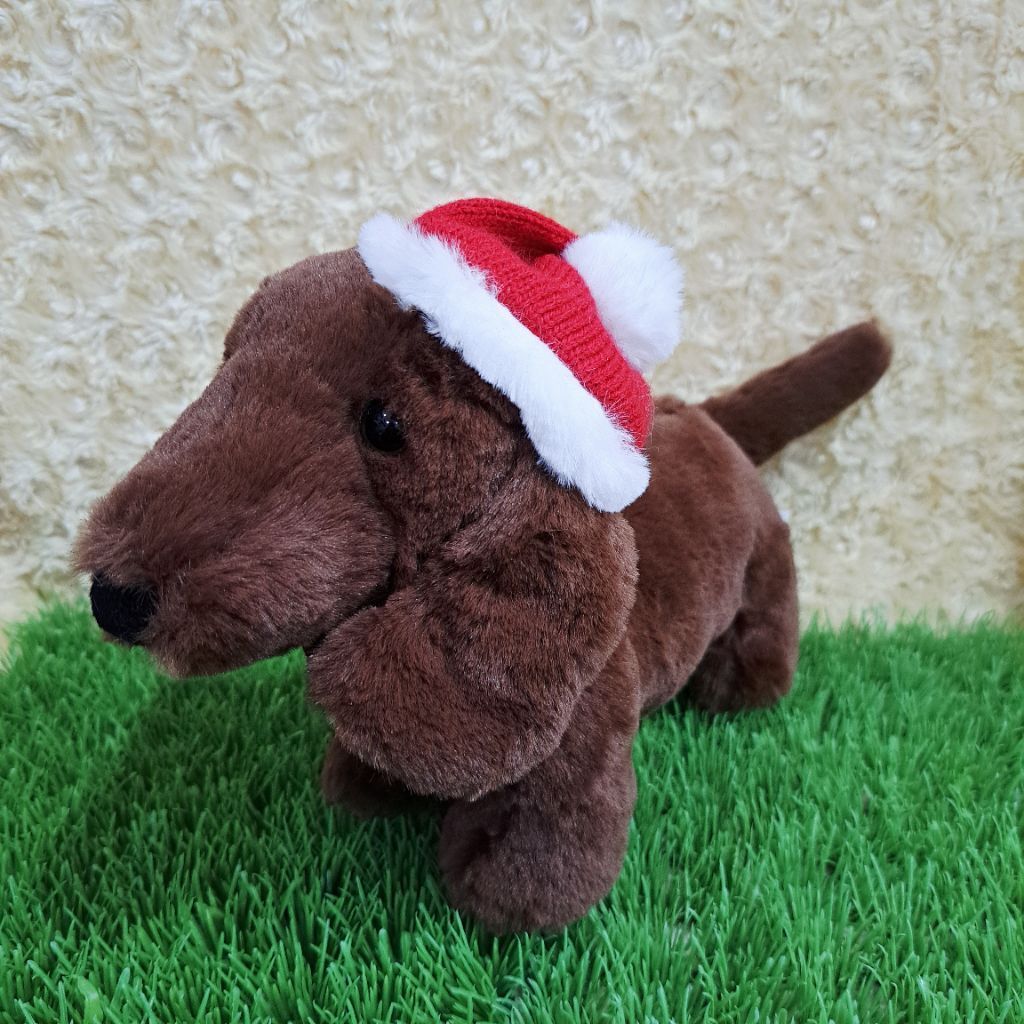 Búp bê chó nâu Dogg Doll Santa Hat Doggy Doggy Doll Xmas AUR