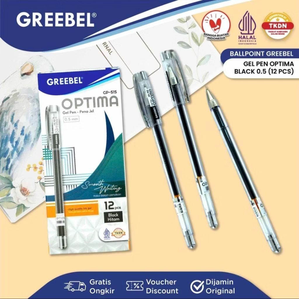 Bút Gel Greebel 0,5 mm Đen Optima GP-515 (1 gói 12 chiếc) / Bút Gel Đen 0,5mm / Bút Gel Optima / Bút