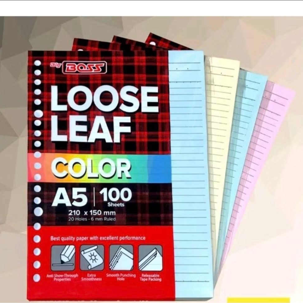 Bigboss Loose Leaf Rainbow 50 / 100 tờ size A5 & B5 (1 gói) / Chất kết dính lá rời B5 & A5
