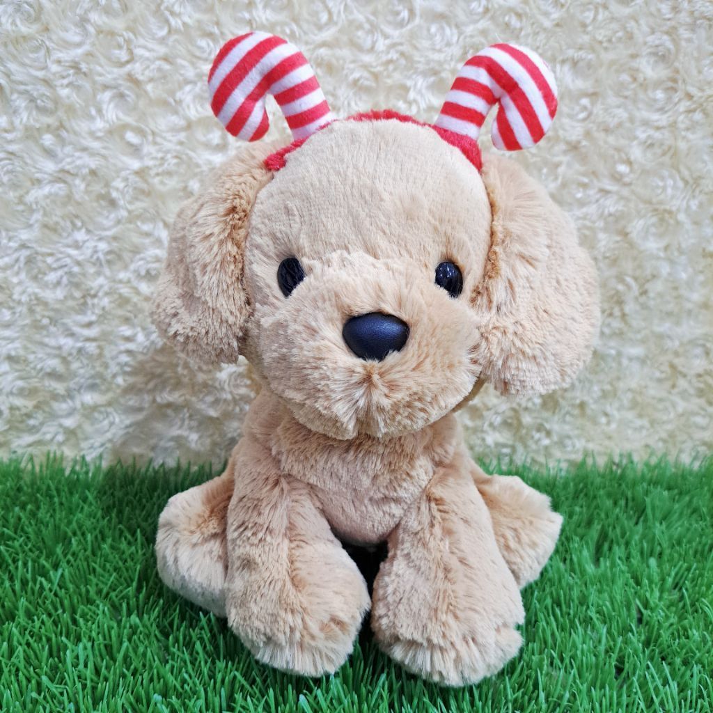 Búp bê chó màu nâu nhạt Búp bê mắt cứng Búp bê Giáng sinh Băng đô Doggy Doggy Doggy Doll