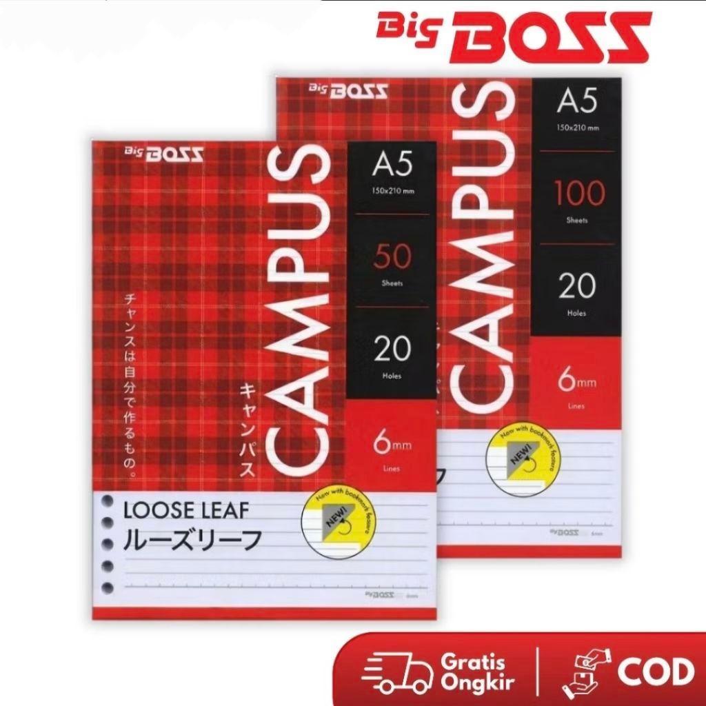 Bigboss Loose Leaf sọc 50 / 100 tờ size A5 & B5 (1 gói) / Chất kết dính lá rời B5 & A5