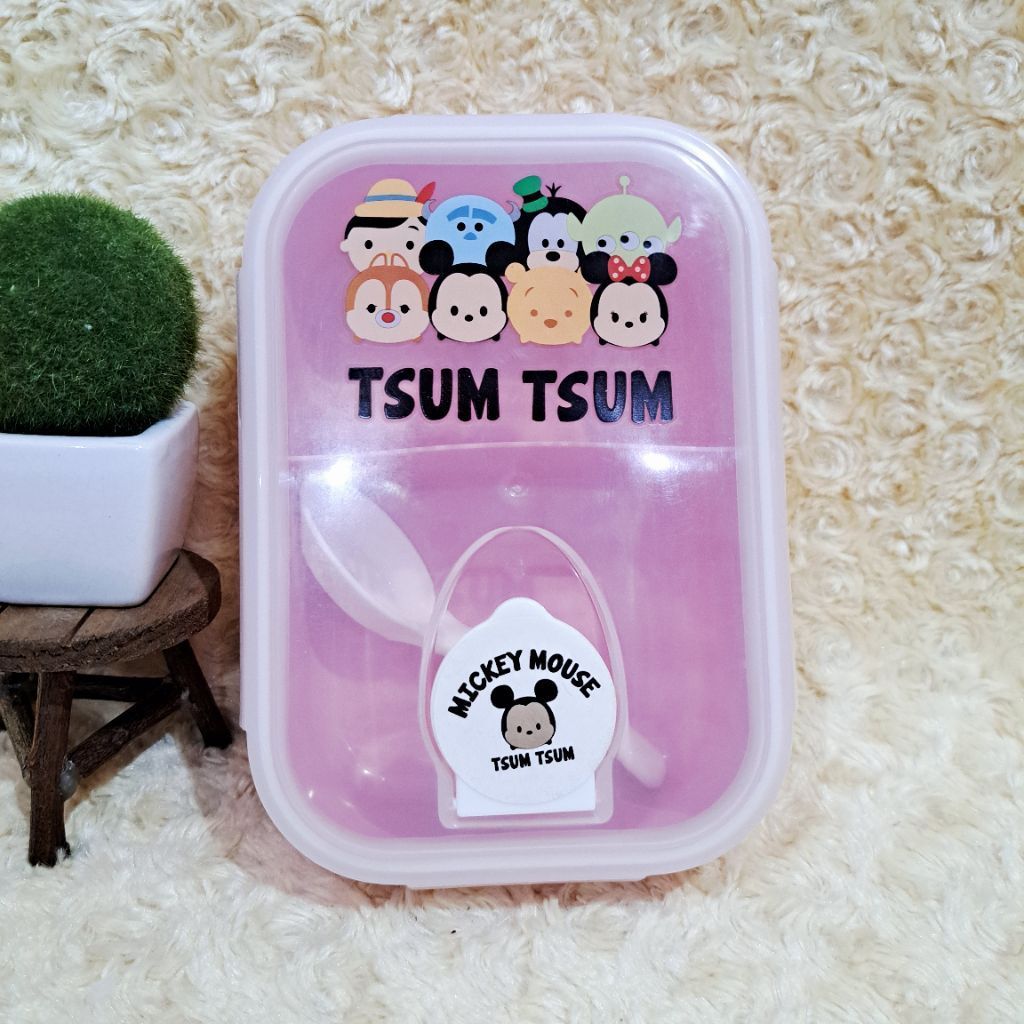 Tsum Tsum Hộp Cơm Trưa Màu Hồng Nhựa Hộp Cơm Trưa Tsum Tsum Hộp Cơm Trưa Nắp Trong Suốt Hai Ngăn
