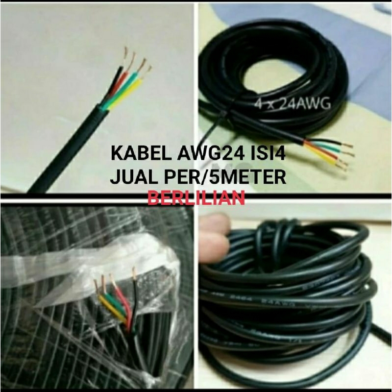Cáp Awg24, nội dung 4, bán mỗi / 5 mét, Sợi đồng nguyên khối, Cáp Awg24, 4 dòng
