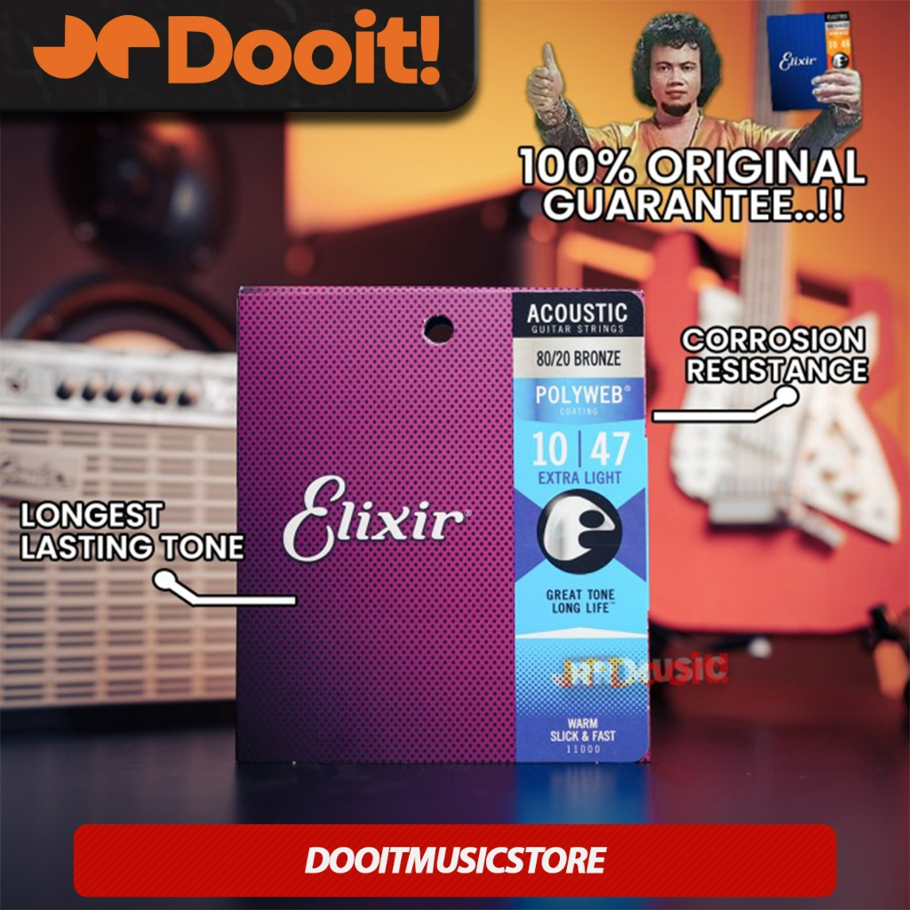 Elixir 11000 Dây đàn acoustic bằng đồng Polyweb 10-47 Dây đàn Guitar acoustic CHÍNH HÃNG