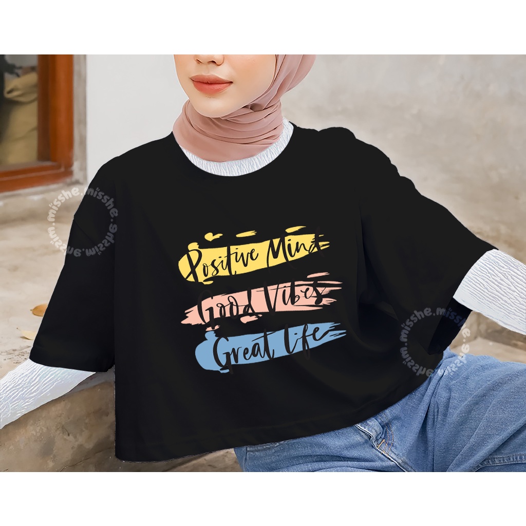 COD ID - Crop Top DTF Mind Positive Motif / Áo crop top Cotton Oversize dành cho nữ / Áo crop top nữ