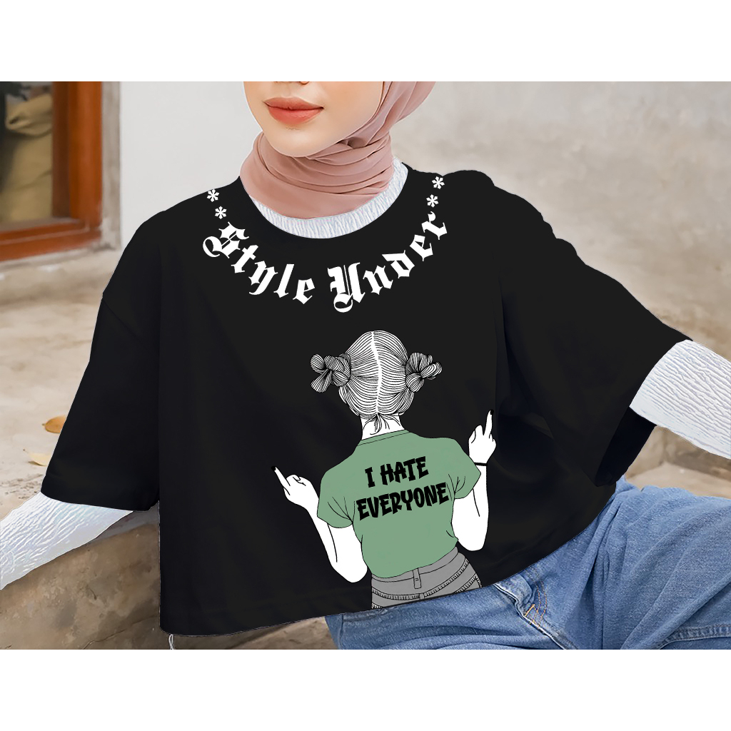 COD ID - Crop Top Motif Style Under Hate / Áo crop top Cotton Oversize dành cho nữ / Áo crop top nữ 