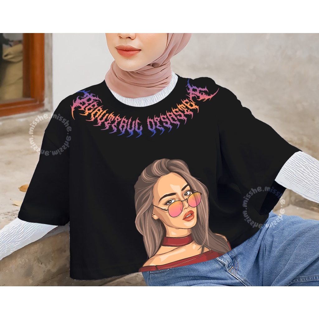 COD ID - Beautifull Disasteerr DTF Motif Crop Top / Áo crop top Cotton Oversize dành cho nữ / Áo cro