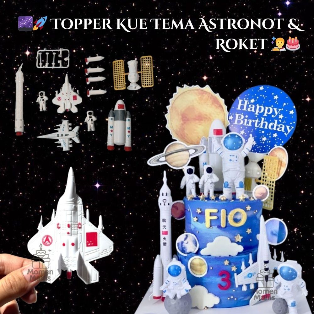 ASTRONAUTS CAKE TOPPER ROCKET PLANET SATELLITE TRẺ EM BIRTHDAY PLANE CHARCTER CUTE CAKE TRANG TRÍ
