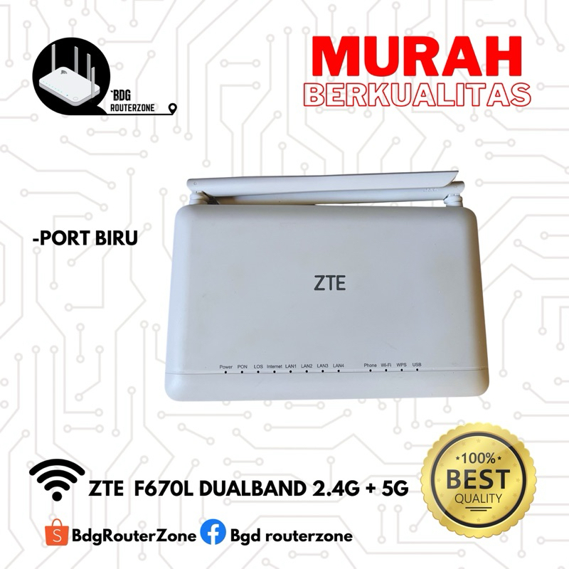 Cổng băng tần kép ZTE F670L Bộ cổng xanh / xanh + Bộ chuyển đổi 12volt chính hãng