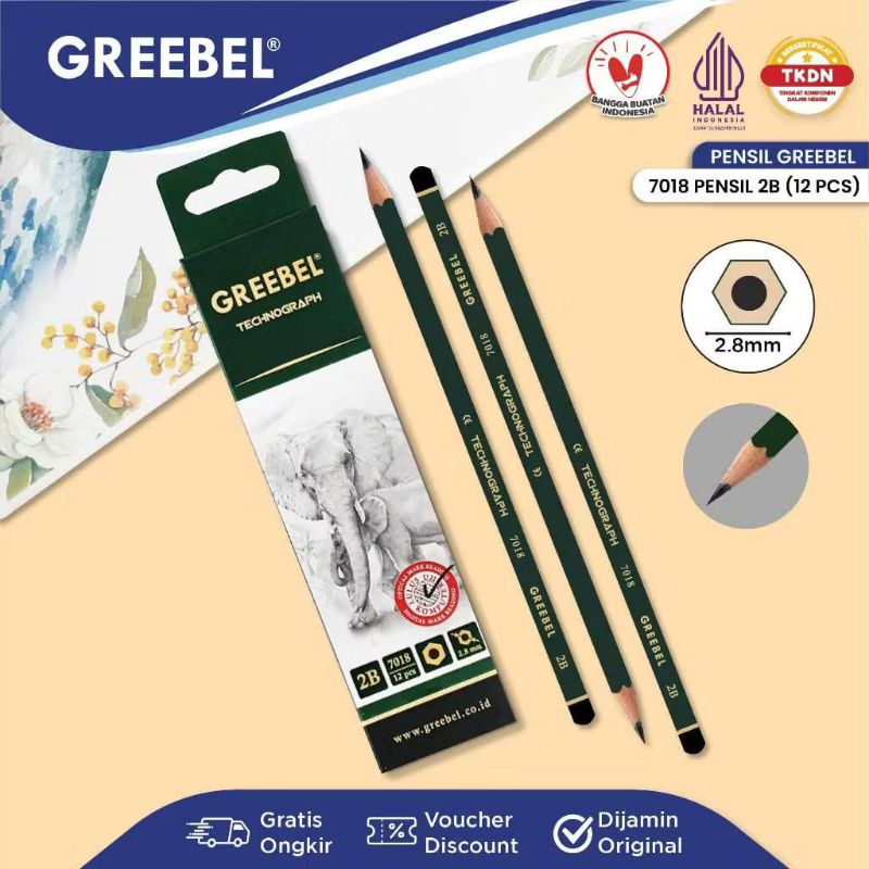 GREEBEL Technograph 7018 Bút chì 2B / Bút chì Greebel 2B / Bút chì viết / vẽ