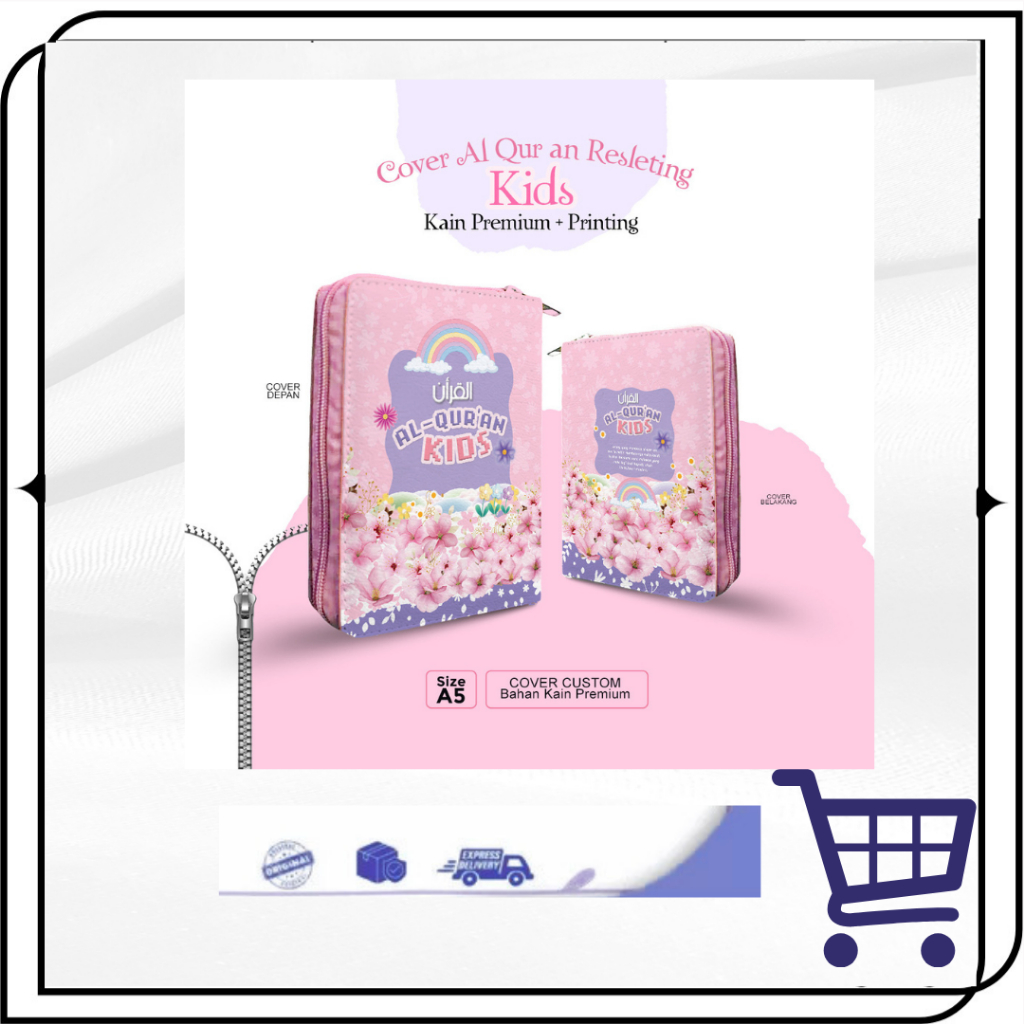 Toko99 - Al-Quran Kids Cover Vải Satin cô dâu có khóa kéo cao cấp dành cho trẻ em Chỉ có thể được tù