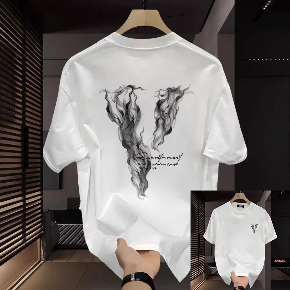 nam distro áo thun nguyên chất cổ tròn size lớn khói hoa Chữ v In Họa tiết unisex distro áo sơ mi na