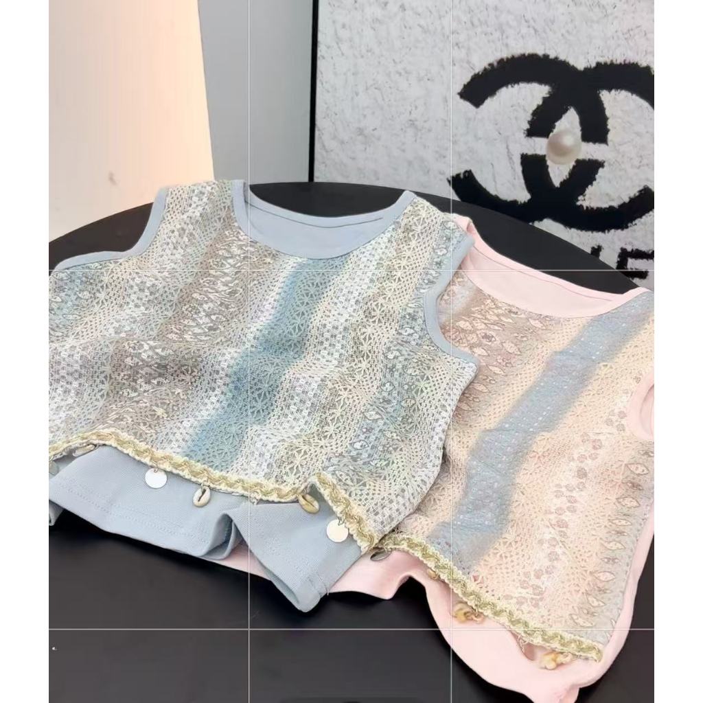 CT (S) 6031 Crop Bling Blingz Shell Girls / Không tay / Bohemian / Không tay / Sequin / Áo sơ mi Boh