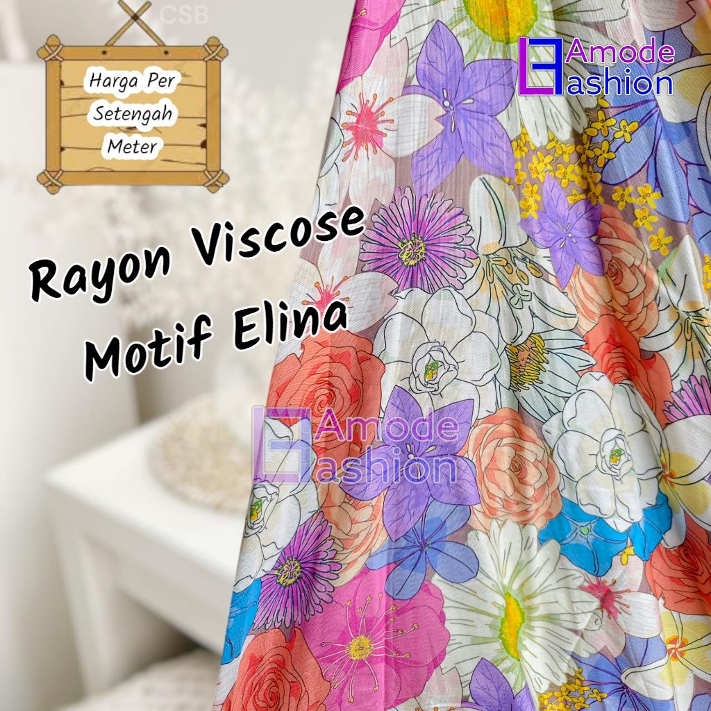 Vải Cotton Rayon Viscose cao cấp với Elina Motif