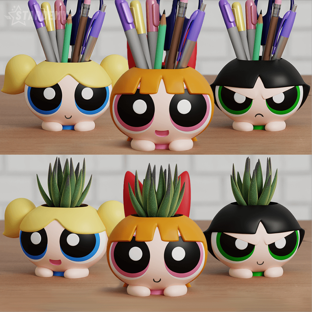 Powerpuff Girl - Blossom, Bubble, Buttercup Planter và Pen Holder