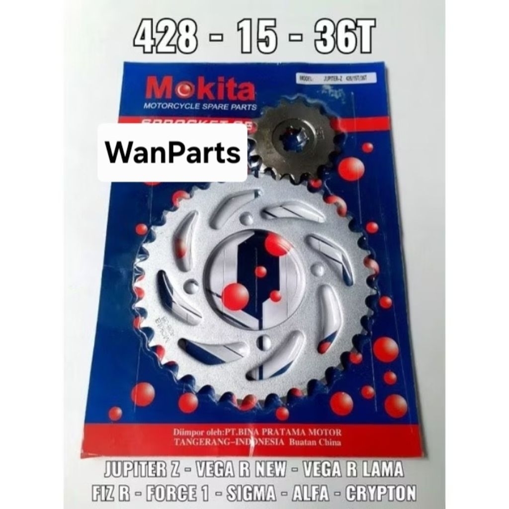BỘ GEAR TRƯỚC SAU GEAR JUPITER Z FORCE 1 FIZR CRYPTON 15T 36T MOKITA
