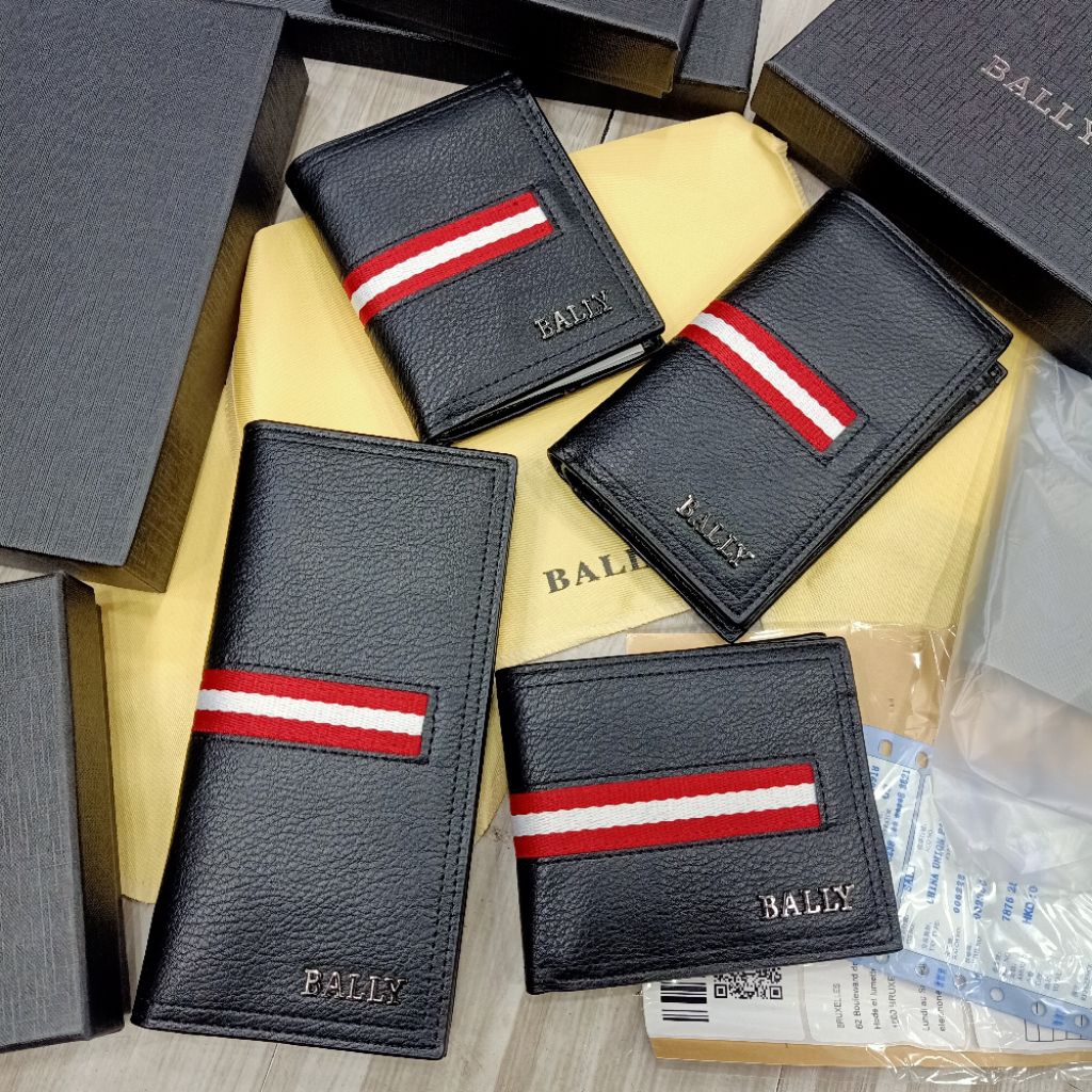 Ví danh sách đỏ trắng Bally Logo, ví da nam nhập khẩu
