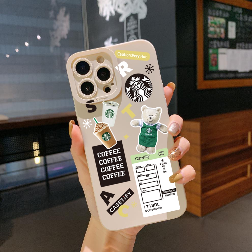 Ốp Điện Thoại Viền Vuông In Hình Gấu Starbucks Cho Xiaomi Redmi Note 12 4G Pro 5G 9S 9A 12C