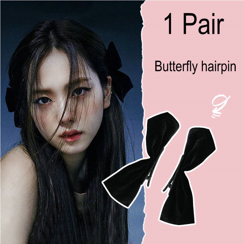 1 Cặp Kẹp Tóc Nơ Bằng Lụa Màu Đen Cho Nữ