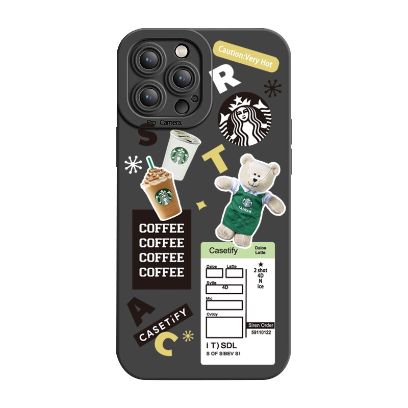 Ốp Điện Thoại Viền Vuông In Hình Gấu Starbucks Cho Xiaomi Redmi Note 12 4G Pro 5G 9S 9A 12C