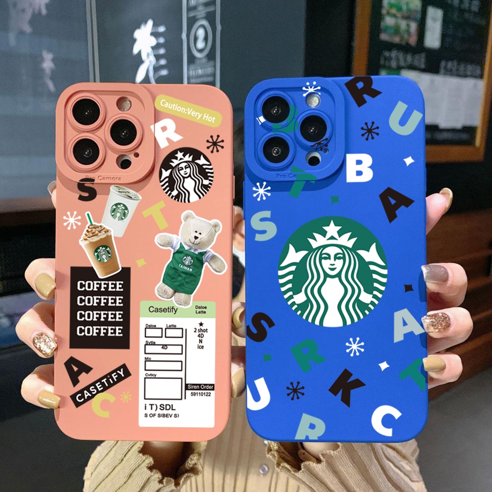 Ốp Điện Thoại Viền Vuông In Hình Gấu Starbucks Cho Xiaomi Redmi Note 12 4G Pro 5G 9S 9A 12C