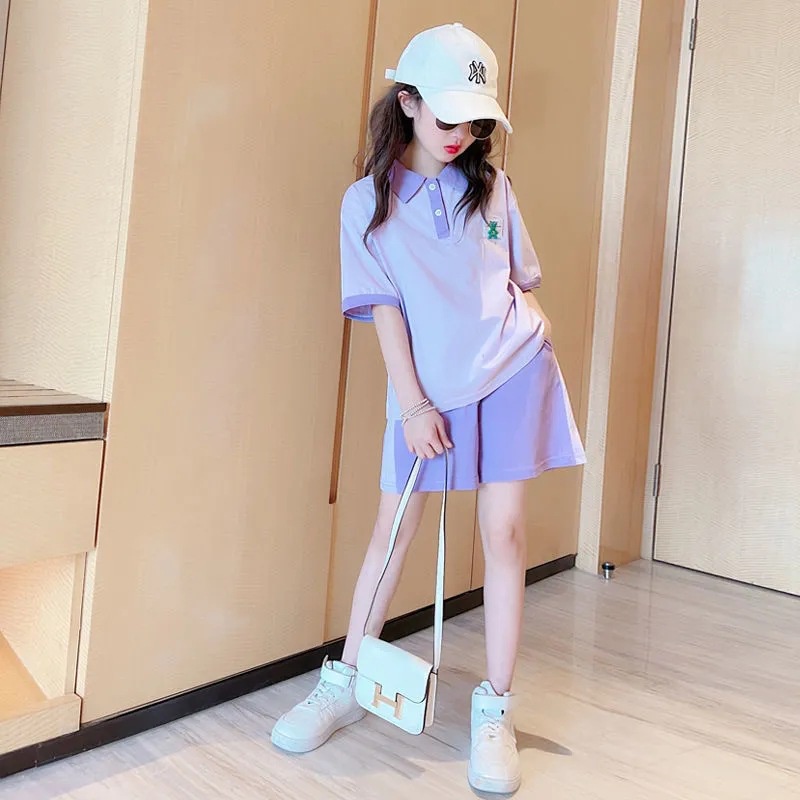 Bộ Áo Thun Tay Ngắn + Quần Short Phong Cách Thời Trang Mùa Hè Mới 2023 Cho Bé Gái
