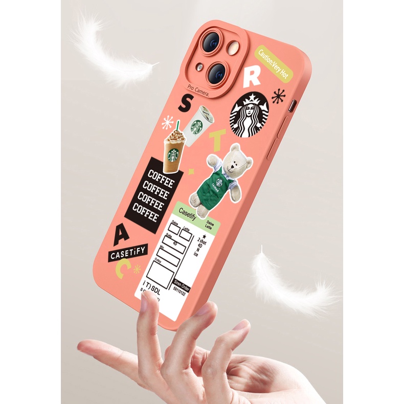 Ốp Điện Thoại Viền Vuông In Hình Gấu Starbucks Cho Xiaomi Redmi Note 12 4G Pro 5G 9S 9A 12C