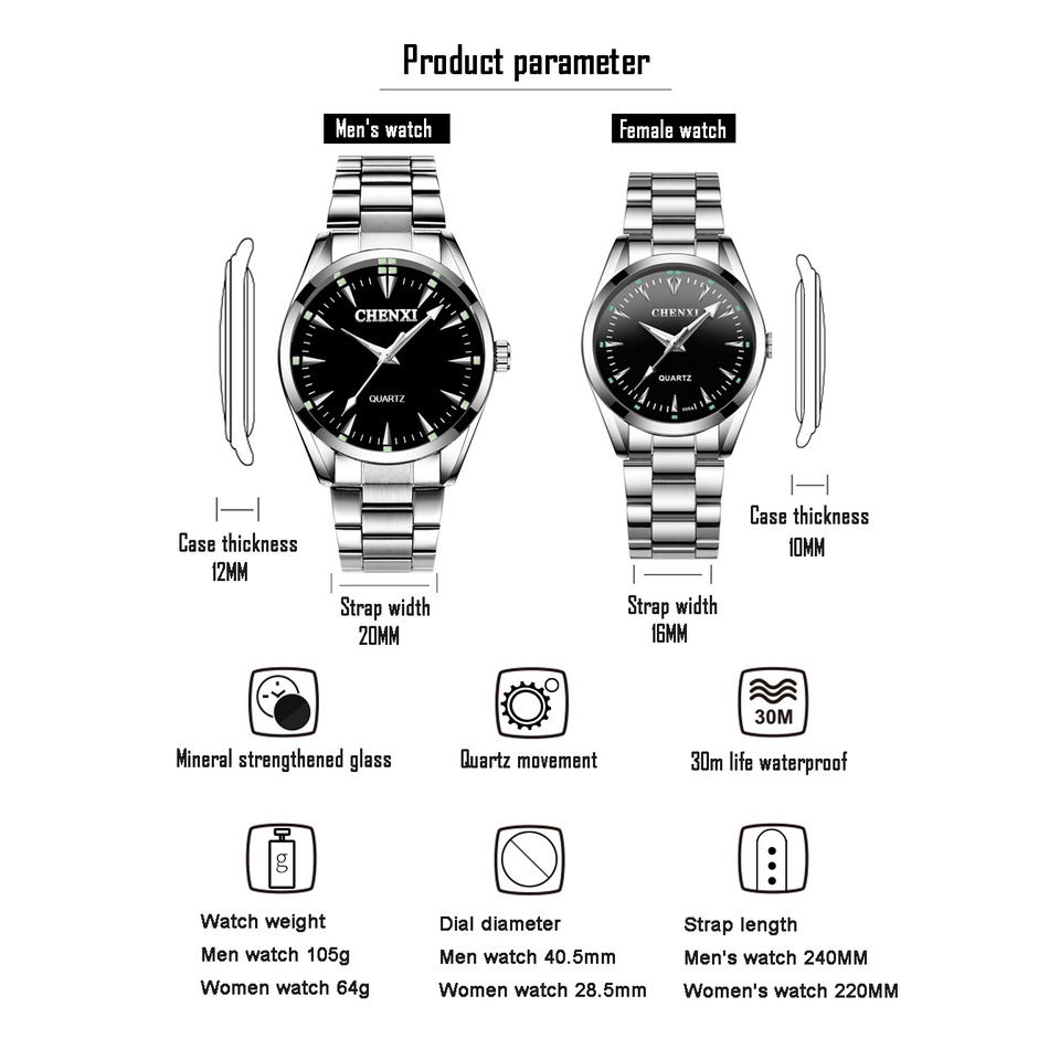 Đồng hồ đôi Thạch Anh Bằng Thép Không Gỉ Thời Trang Cho Nam Và Nữ