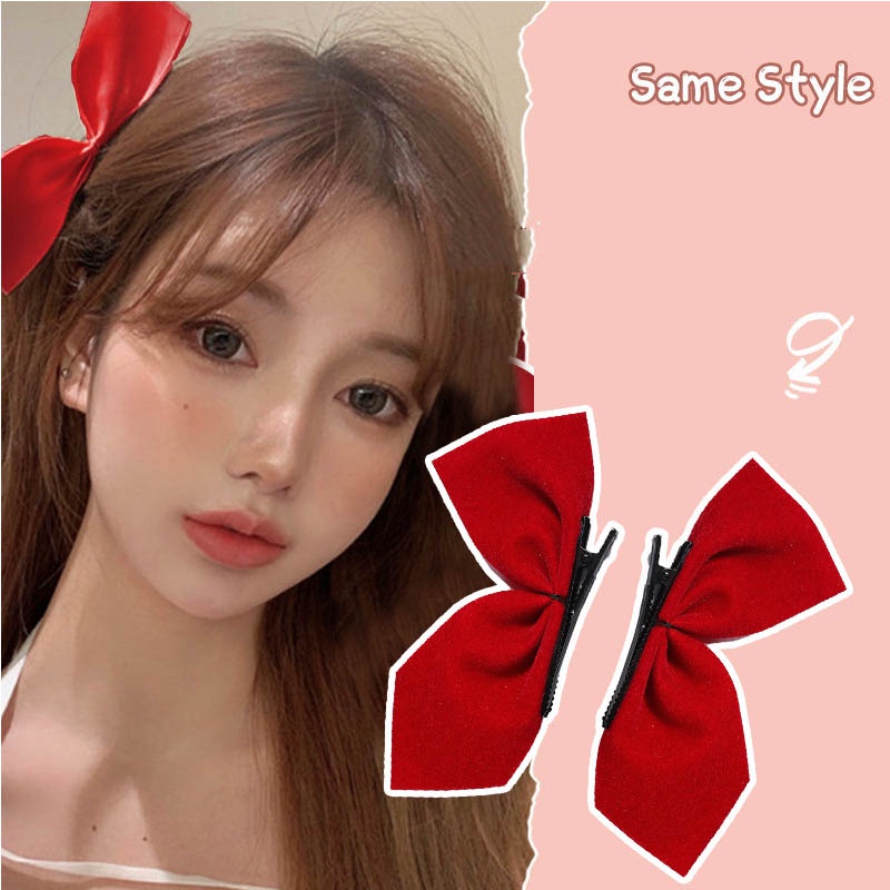 1 Cặp Kẹp Tóc Nơ Bằng Lụa Màu Đen Cho Nữ