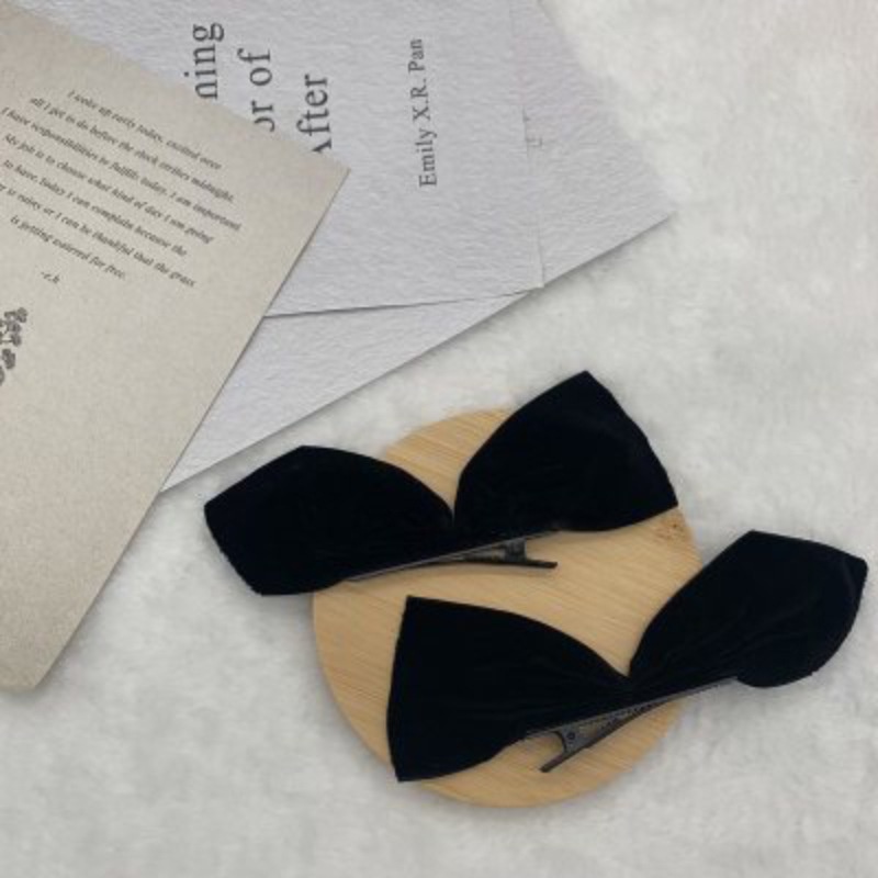 1 Cặp Kẹp Tóc Nơ Bằng Lụa Màu Đen Cho Nữ