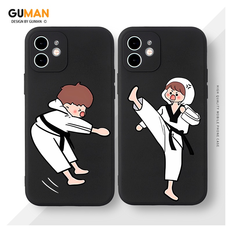 Ốp lưng GUMAN silicon mềm chống sốc viền vuông độc lạ nam nữ đen hoạt hình cặp đôi dễ thương đẹp cho iPhone 14 13 12 11 Pro Max SE 2020 X XR XS 8 7 ip 6S 6 Plus kute XYM1555