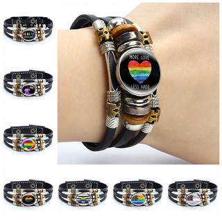 Vòng tay da mặt hình lá cờ gay lesbian bisexual transgender cầu vồng lgbt
