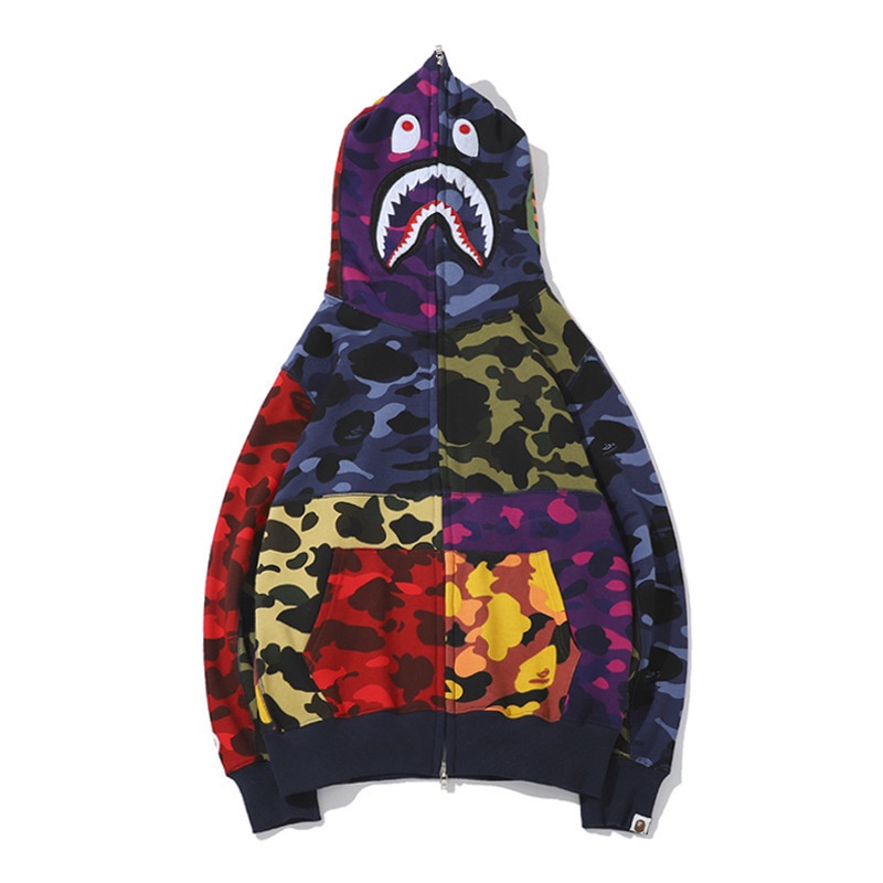 2023hot Ape thời trang cặp đôi hoodie Bape Cosplay nam nữ cá mập đường phố hip-hop phong cách Camo sáu màu dây kéo áo khoác