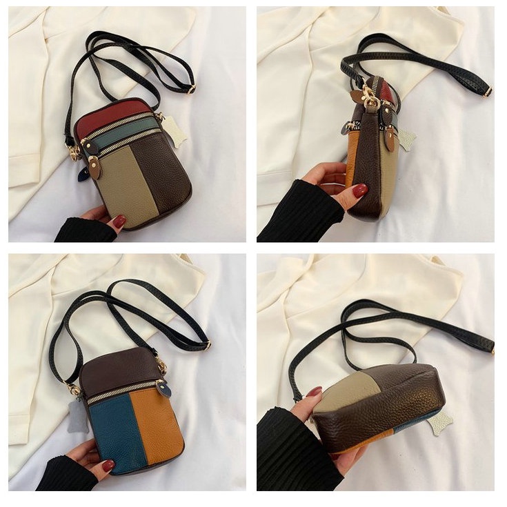 Túi Đeo Chéo Da Bò Mini Nhiều Ngăn Đựng Điện Thoại Thời Trang Mùa Hè Cho Nữ