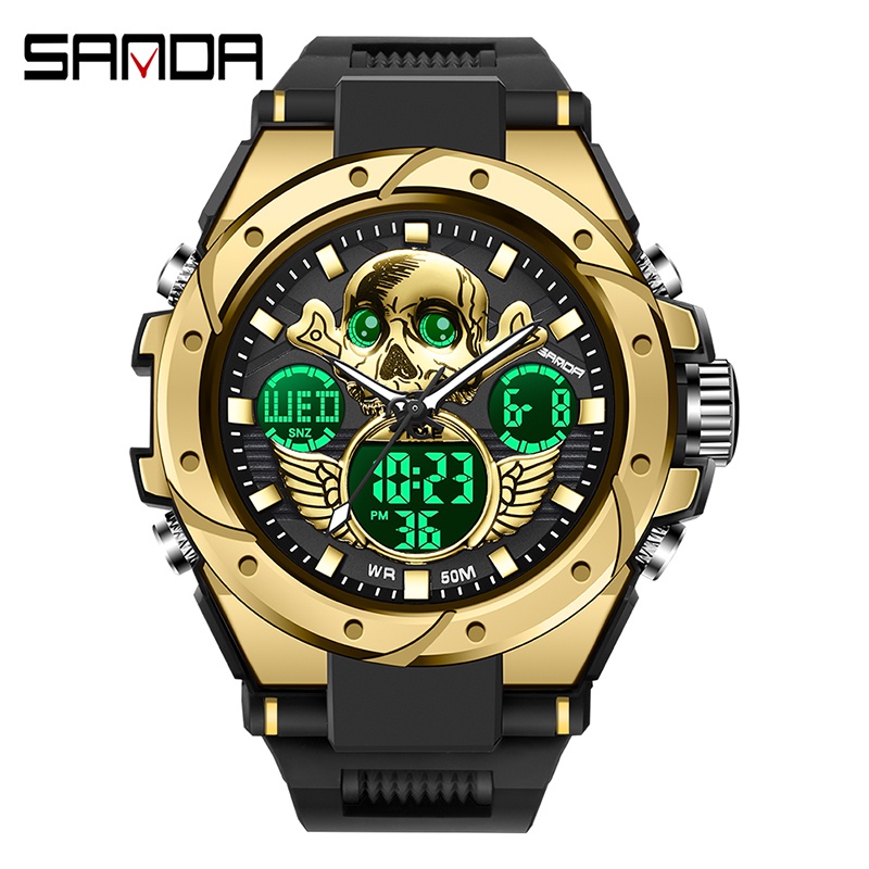 Đồng Hồ Đeo Tay SANDA Sport 6087 Họa Tiết Đầu Lâu Phong Cách Quân Đội Thời Trang Chống Thấm Nước Cho Nam
