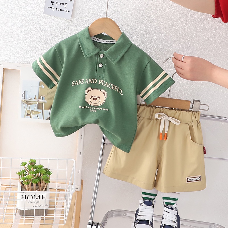 Set Đồ 2 Món Gồm Áo Thun polo cotton Thời Trang Hàn Quốc Cho Bé Trai