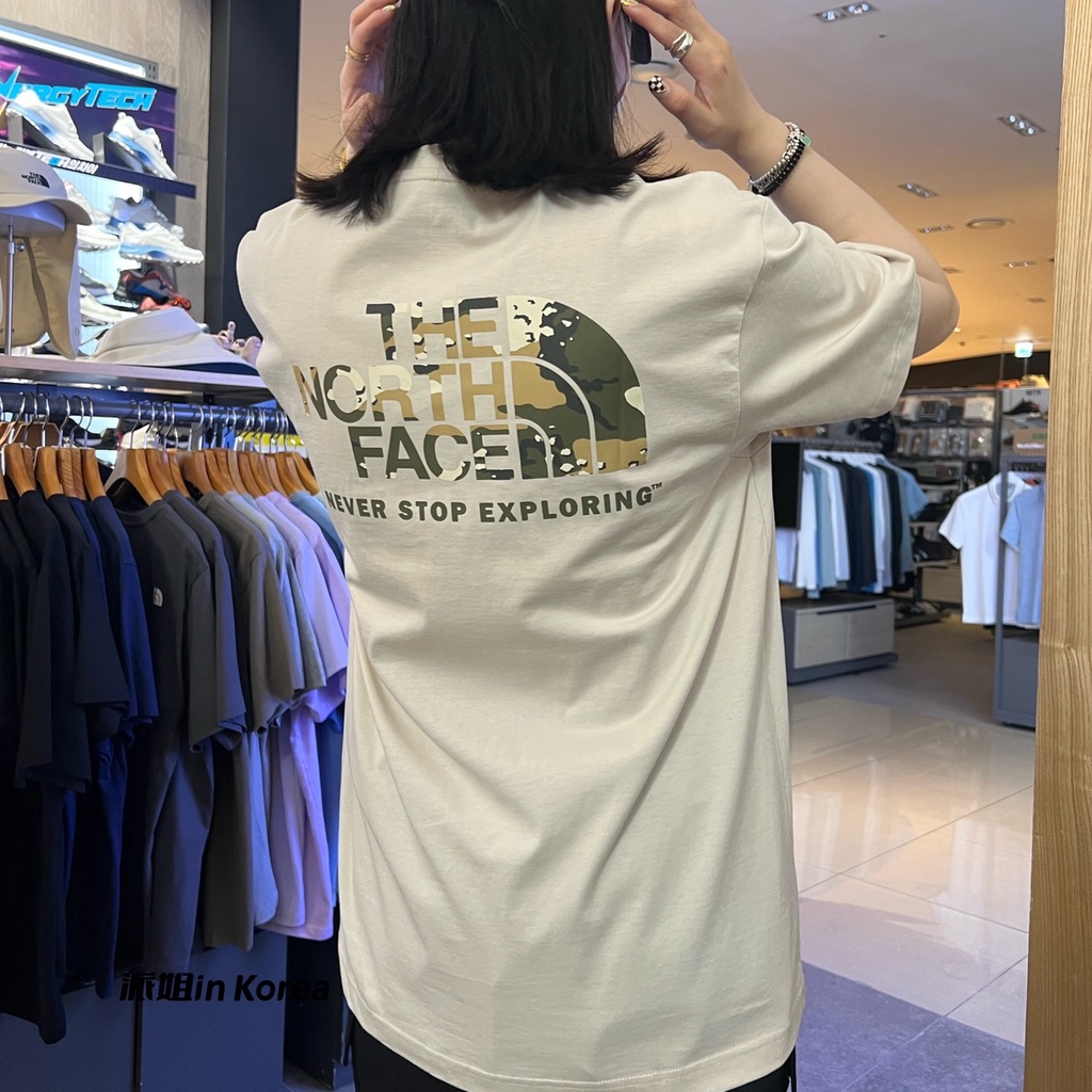 Áo Thun Cotton Ngắn Tay In LOGO The North Face Họa Tiết Rằn Ri NT7UN58