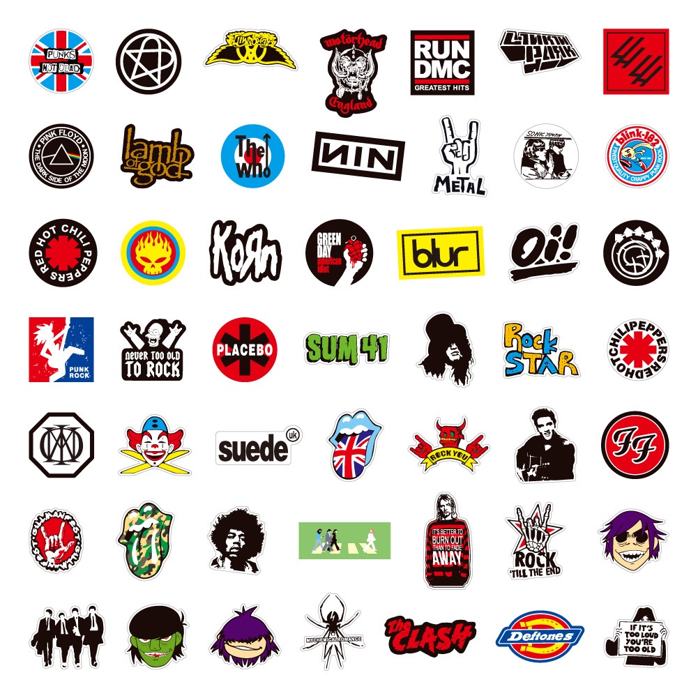Set 100 / 50 Sticker Dán Trang Trí Laptop / Mũ Bảo Hiểm / Guitar / Điện Thoại Phong Cách Rock And Roll