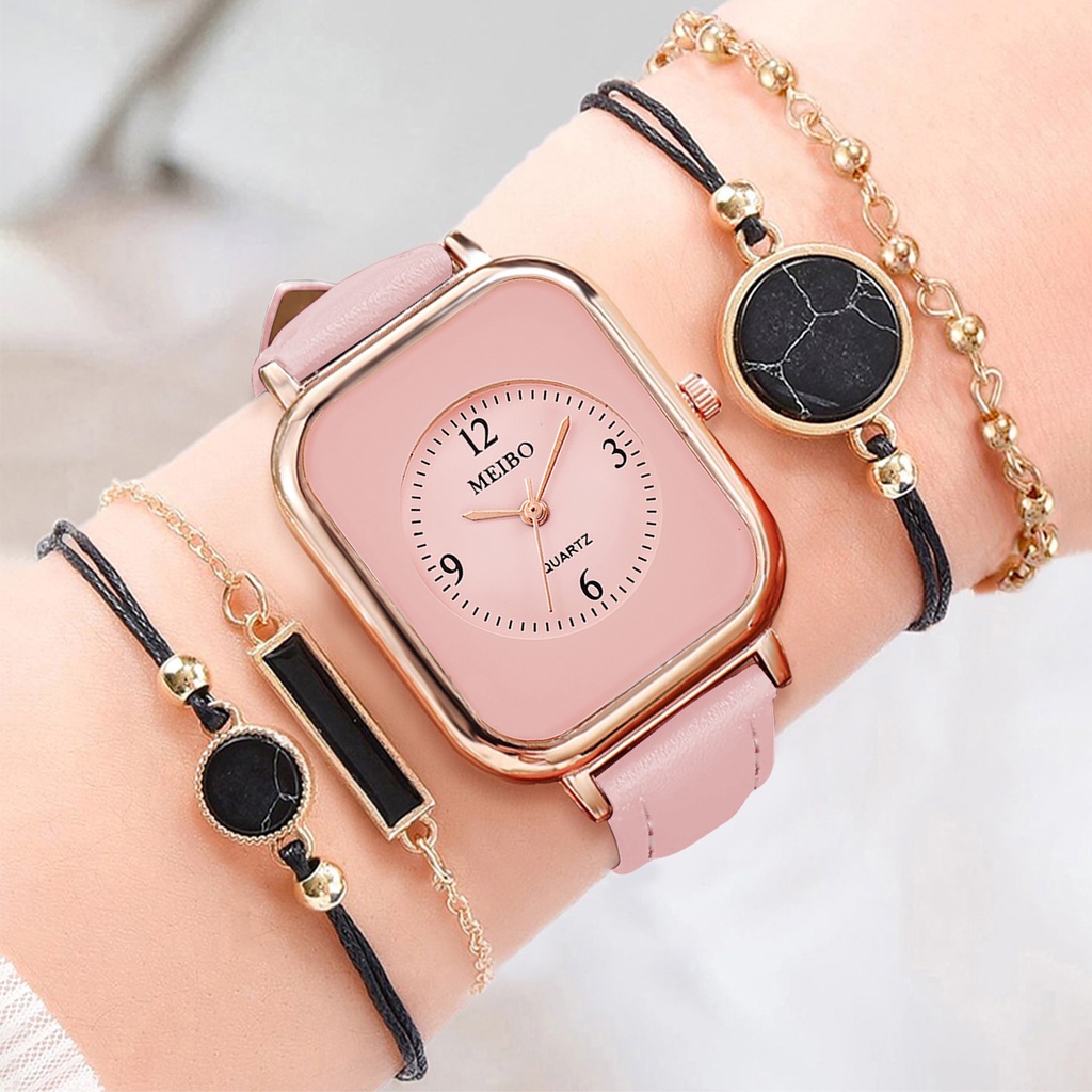 Đồng Hồ Nữ Dây Da Mặt Chữ Nhật Thời Trang