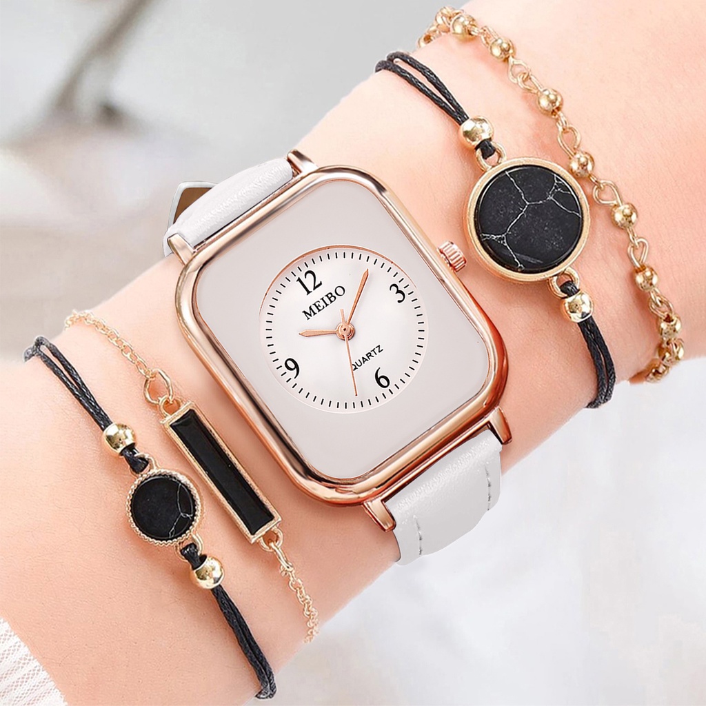Đồng Hồ Nữ Dây Da Mặt Chữ Nhật Thời Trang